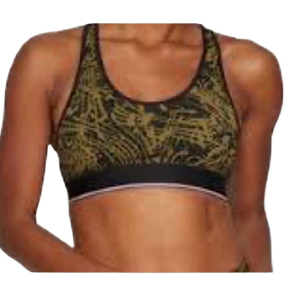 Four Laps FourLaps Circuit Sports Bra sz M Avocado Tuxedo Topo Swirl Mesh Back